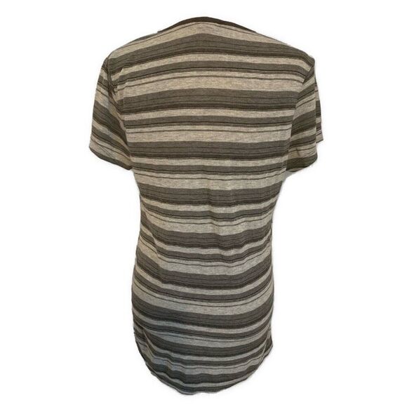Double Fault USA Vintage Gray Black Striped V Neck Knit T Shirt Top Medium - Picture 2 of 3